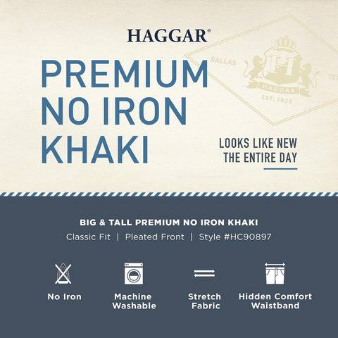 Haggar Men’s Big & Tall Classic Fit Premium No Iron Khaki Pleated Pant