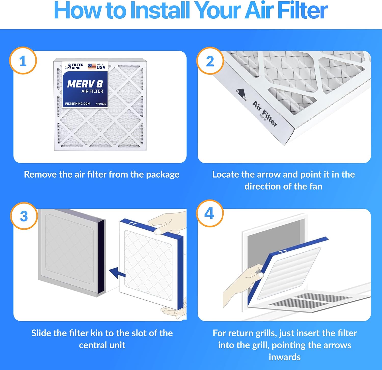 Filter King 14.5x23.5x1 Air Filter MERV 8, AC Furnace Filters (3-Pack)