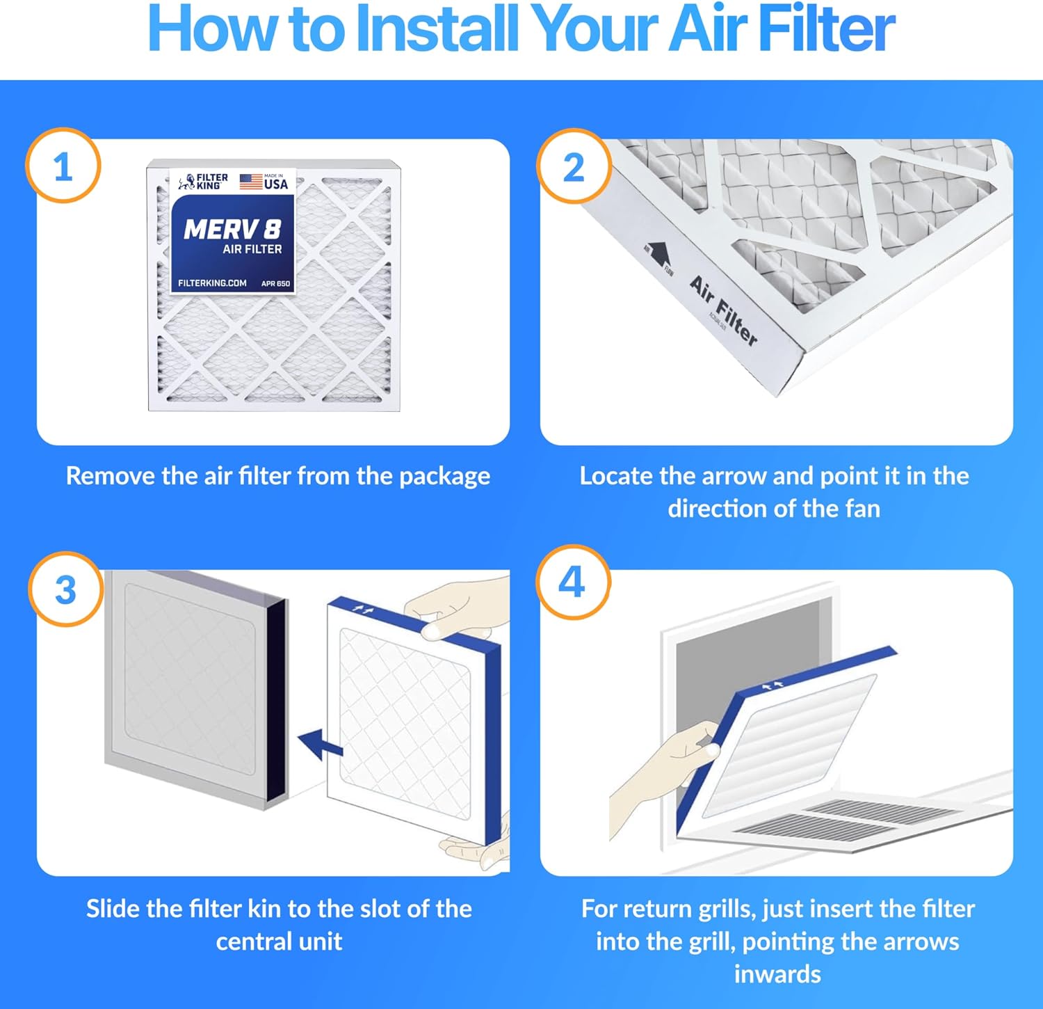 Filter King 12x4.5x1 Air Filter MERV 8, AC Furnace Filters (4-Pack)