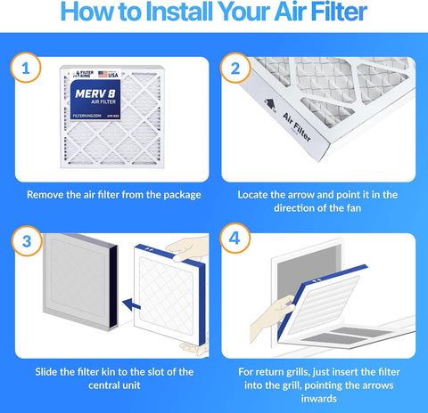 Filter King 16x16x2 Air Filter MERV 8, AC Furnace Filters (4-Pack)