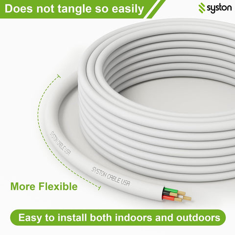 SYSTON 14/4 Speaker Audio Cable Wire Bulk, 14AWG 4C Strand OFC - Oxygen Free Copper Conductors, CMR Riser-Rated Indoor/Outdoor UV Resistant RoHS Compliant for Home Theater Car Speakers, White 50 FT