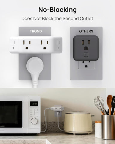 TROND Outlet Extender Surge Protector, Multi Plug Wall Outlet, White