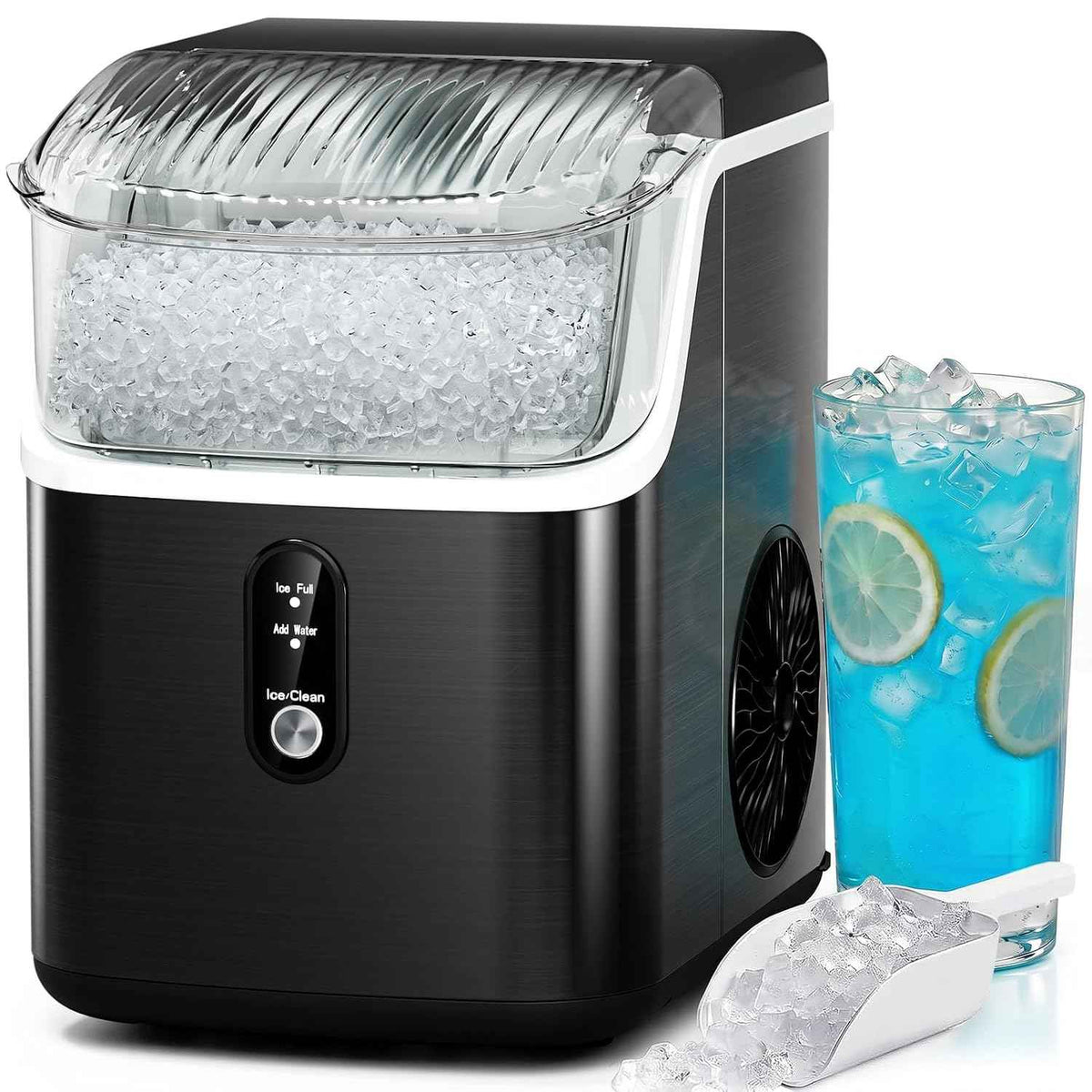Antarctic Star Nugget Ice Makers Countertop with Handle, 35lbs/Day, Portable Sonic Ice Machine with Auto-Cleaning, Basket and Scoop for Home/Kitchen/Office/Camping(Stainless Steel Silver)