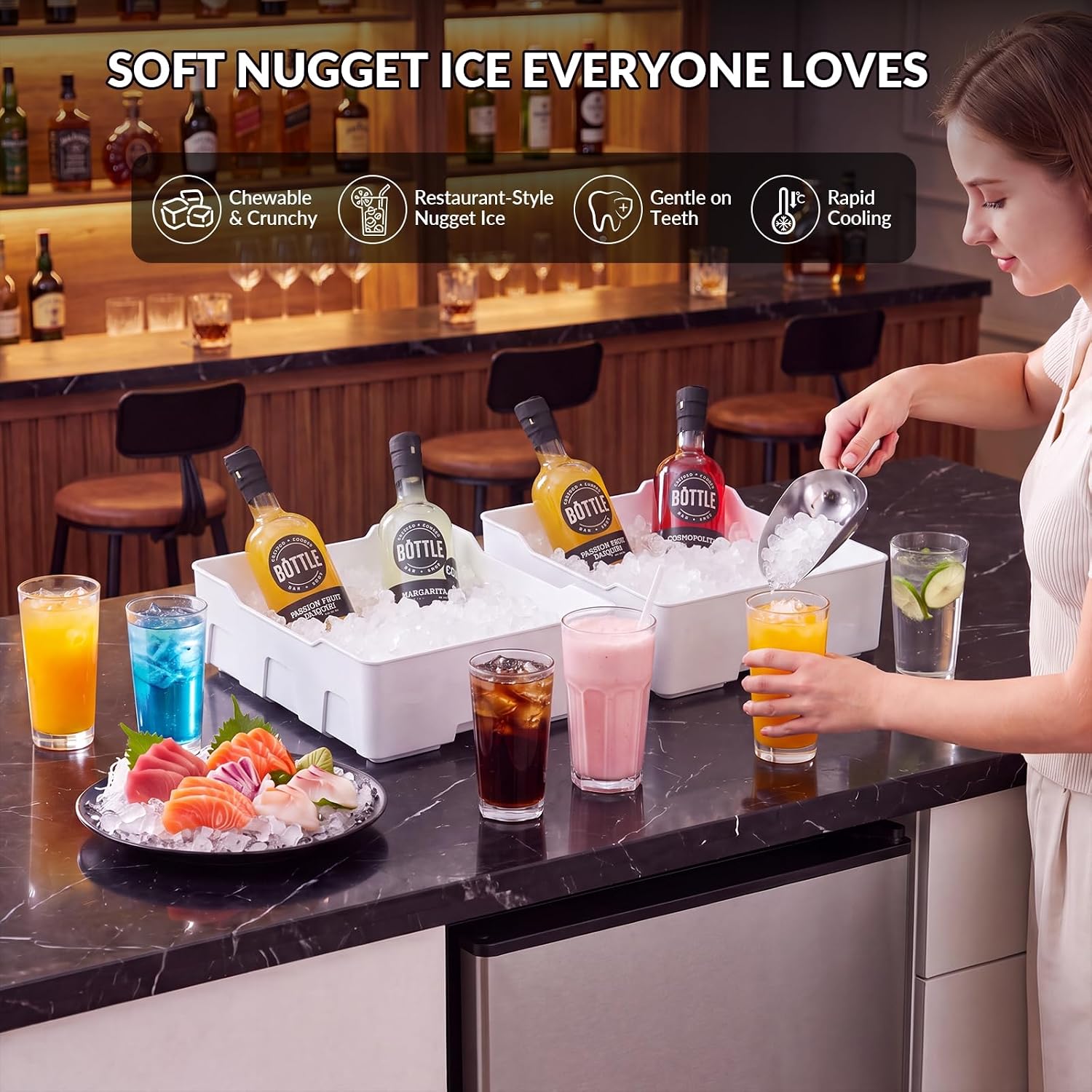 COTLIN 2-in-1 Under Counter Nugget Ice Maker with Beverage Refrigerator