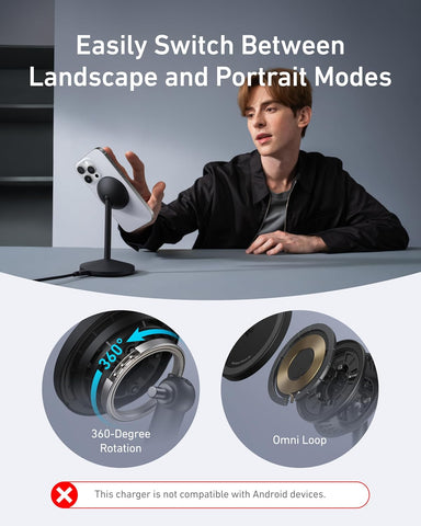Anker MagSafe Charger, MagGo Qi2 15W 360-Degree Wireless Charger Stand