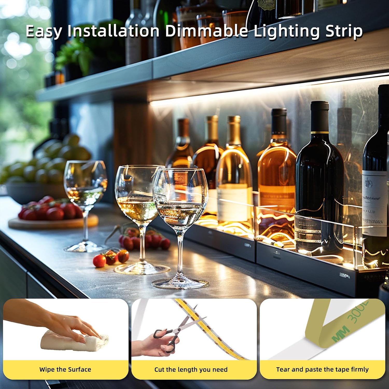 LED Strip Lights,5V USB COB Touch Dimmable 6000K White(6.56ft/2m)