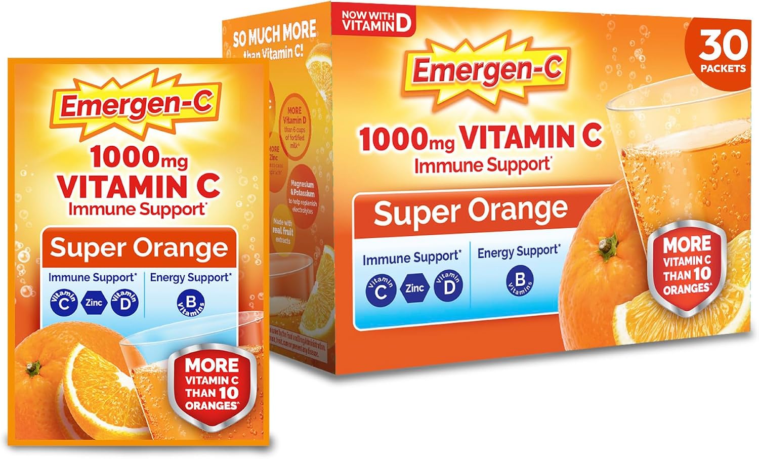 Emergen-C Vitamin C 1000mg Immune Support Powder, Orange, 30 ct