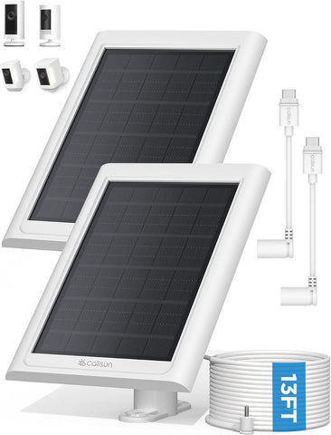 Solar Panel for Ring Camera, 2 Pack Solar Charger Compatible with Ring Stick Up and Spotlight Plus/Pro Outdoor Cam Battery, IP68 Waterproof 13ft Cable with Ring Barrel Plug to USB-C Adapter