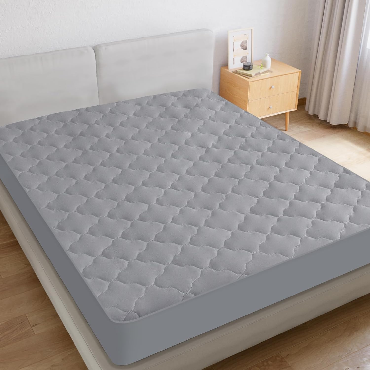 Queen Mattress Protector Pad Waterproof, Bed Cover 14" Deep Pocket, Gray
