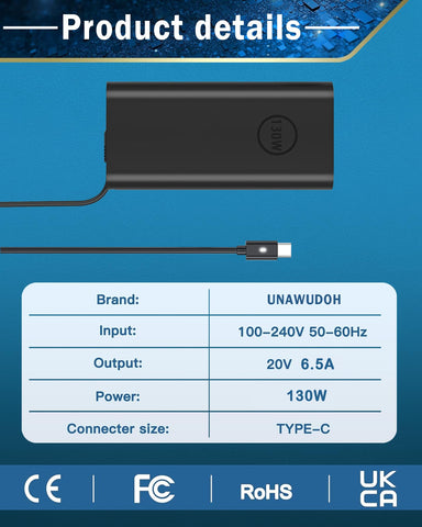 130W USB C Laptop Charger Compatible with Dell Precision 5570 5560 5550 5530 5760 5750 3560 Latitude 7410 7310 7210 9410 9510 5420 5520 5510 XPS 15 17 2in1 9575 9500 9700 Power Cord