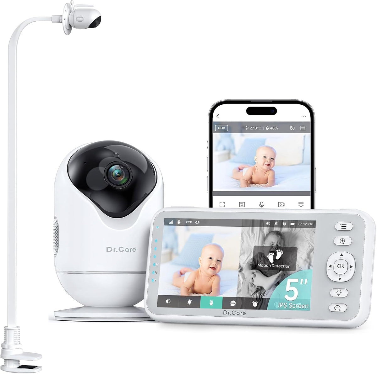 Dr.Care VistaView 5" 1080P Smart WiFi Baby Monitor with Camera ＆ Clip Mount