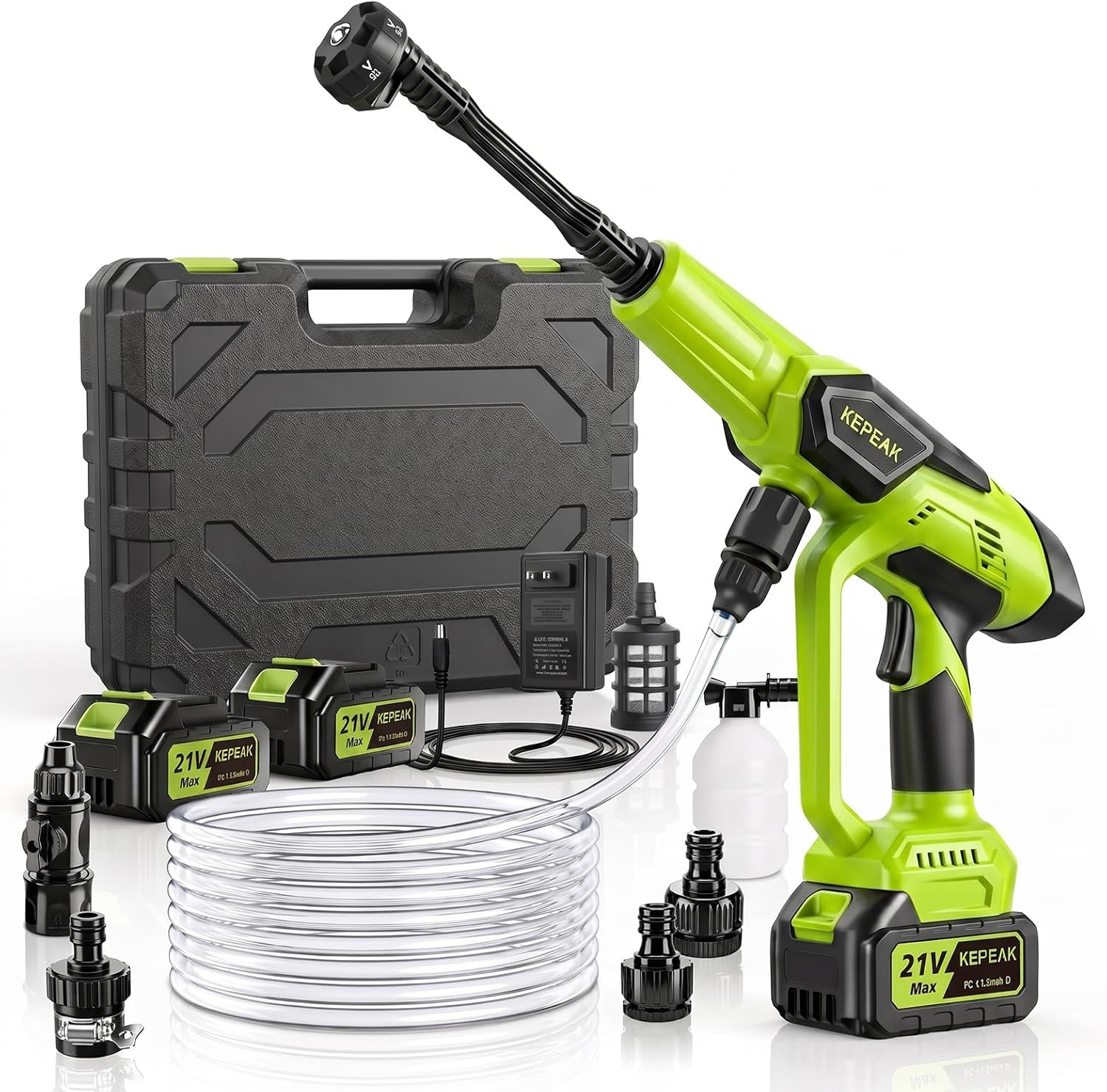 Cordless Pressure Washer, 1450 PSI Portable Handheld Power Washer with 6-in-1 Nozzle, 2 x 4.0Ah Batteries & Charger, for Cars/Fences/Driveways/Homes/Patios