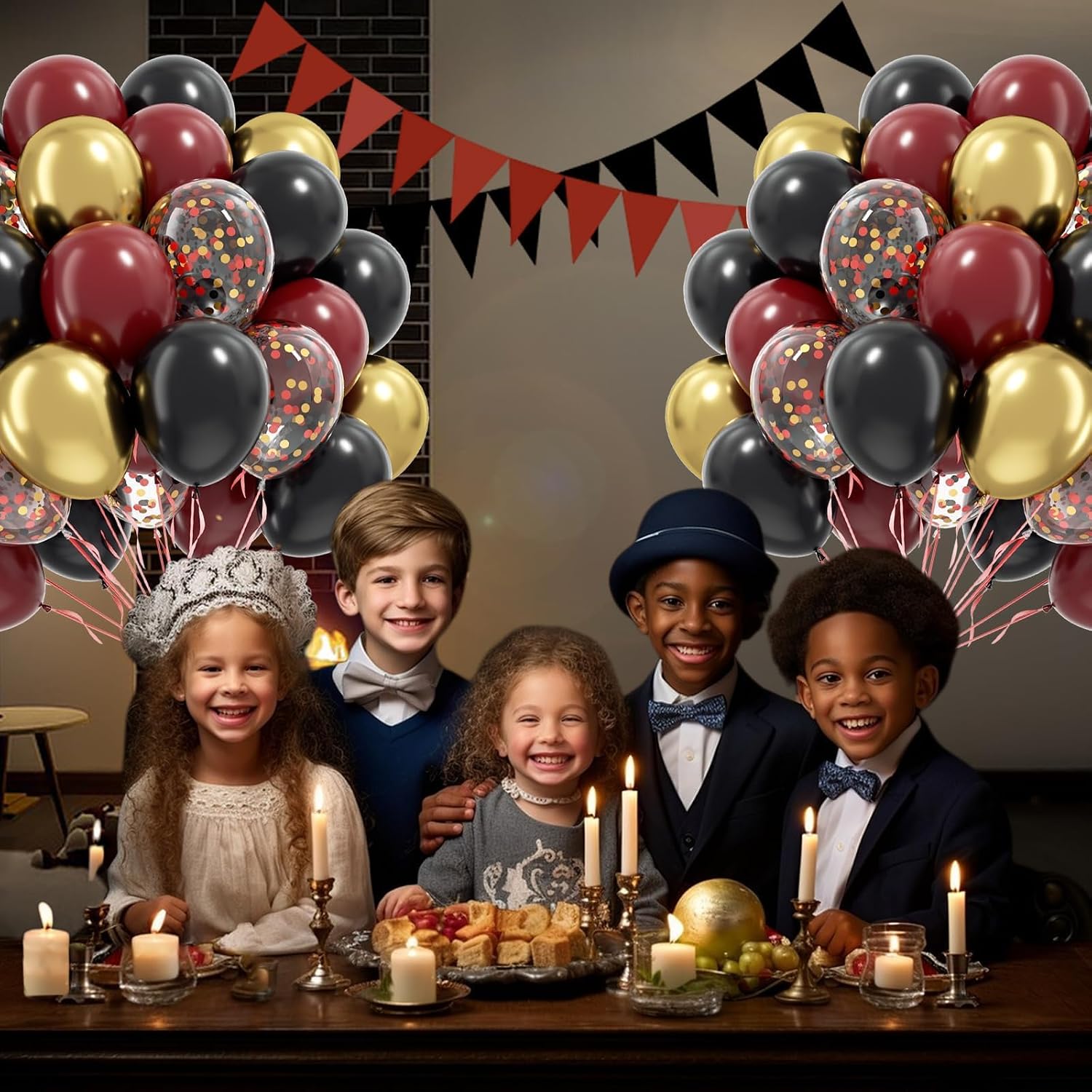 60pcs Black Burgundy and Gold Balloons 12inch with Confetti Balloons