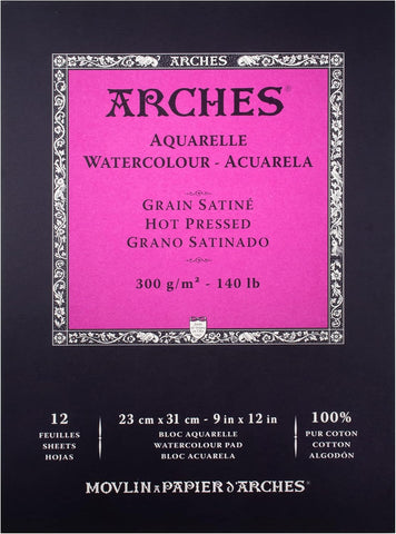 Arches Watercolor Pad 9x12 Inches 140lb/300gsm Hot Press, White