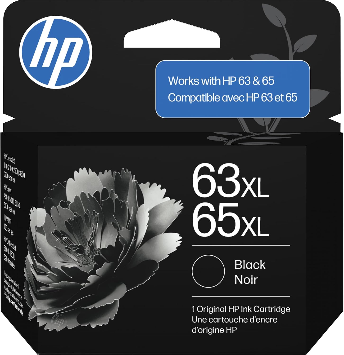 HP 63XL/65XL Black High-Yield Ink Cartridge (Replaces Both 63XL & 65XL) | Works with AMP; DeskJet 1100, 2100, 2600, 3600; Envy 4500, 5000; OfficeJet 3800, 4600, 5200 Series | B7RT5AN