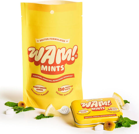 WAM! Honey Lemon Ginger Mints, Sugar Free Mints Refill, 1 Tin + 1 Pouch