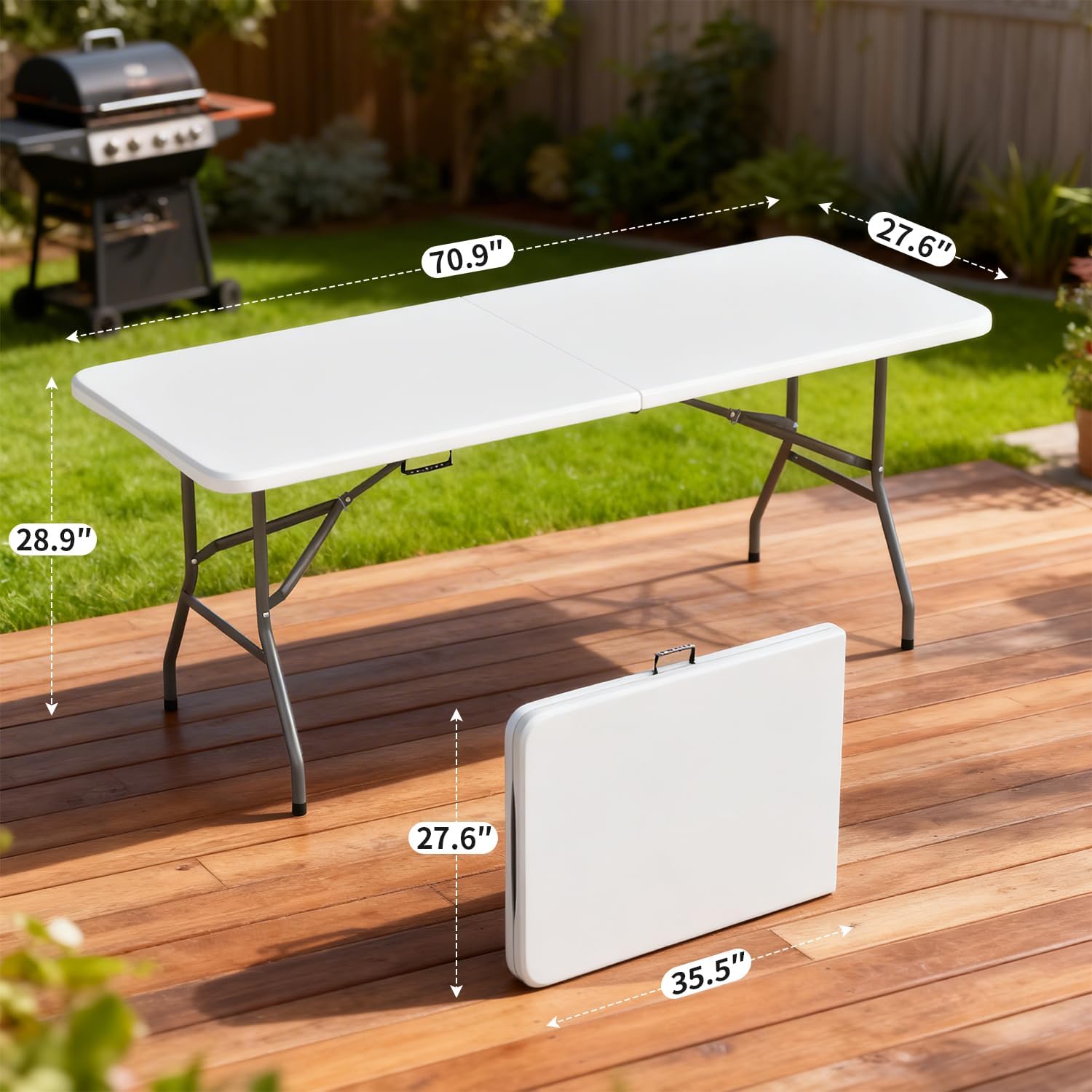 BestOffice | 6FT Folding Table | White | Portable Plastic Table