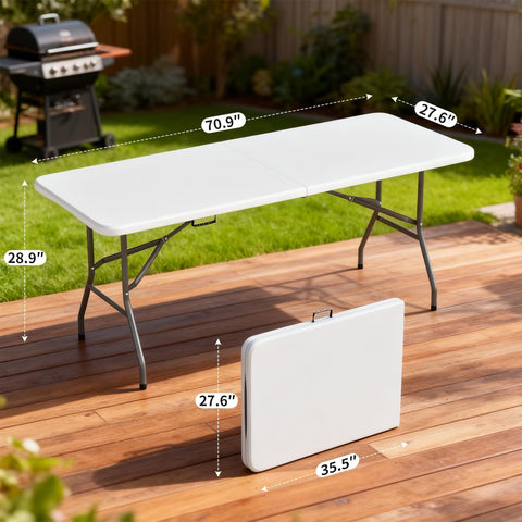 BestOffice | 6FT Folding Table | White | Portable Plastic Table