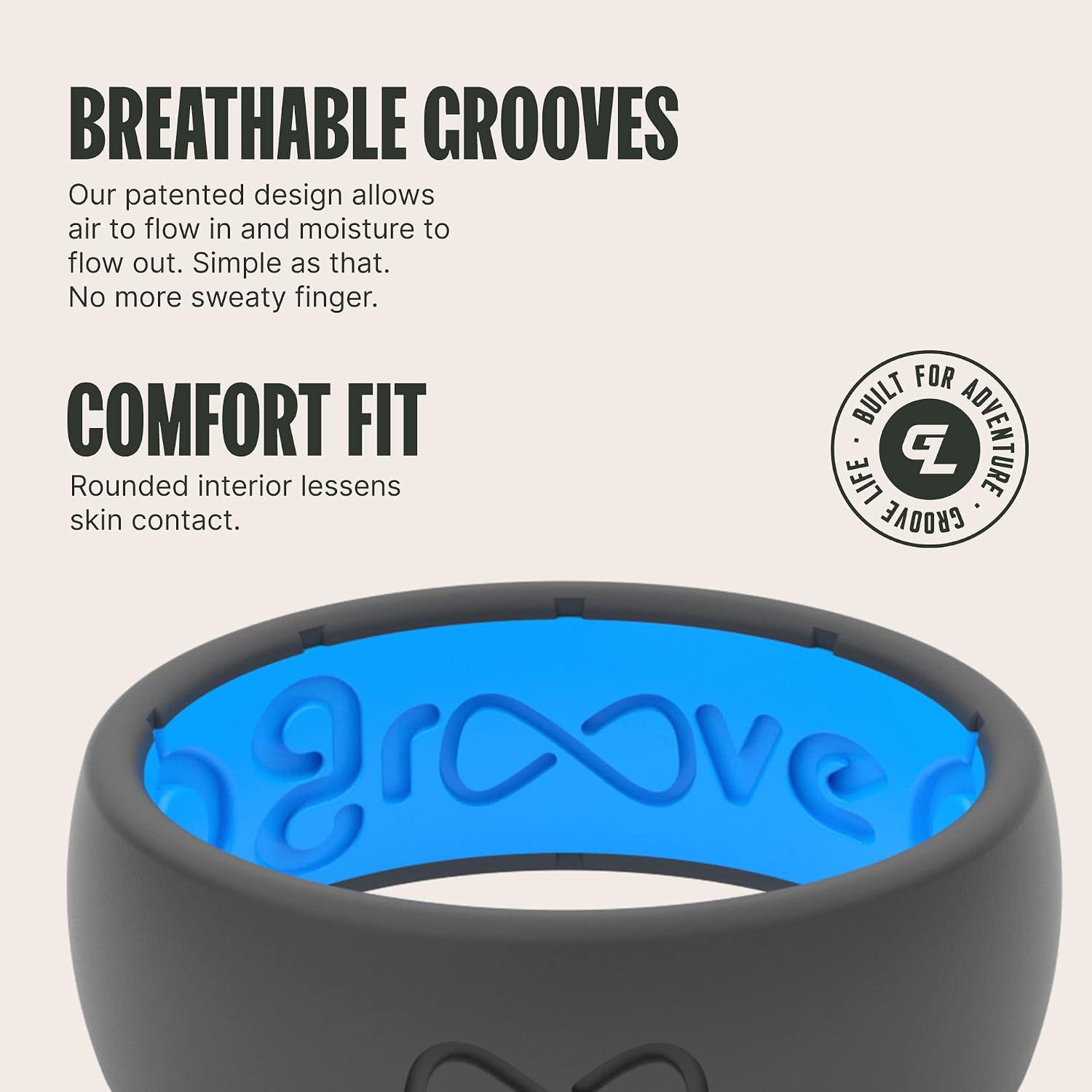 Groove Life Silicone Ring for Men, Breathable Rubber Wedding Band, Flexible