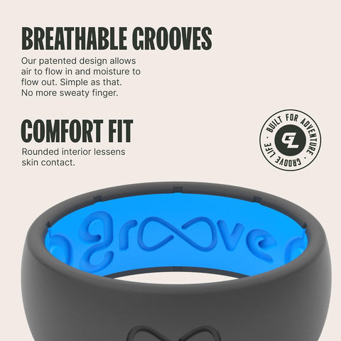 Groove Life Silicone Ring for Men, Breathable Rubber Wedding Band, Flexible