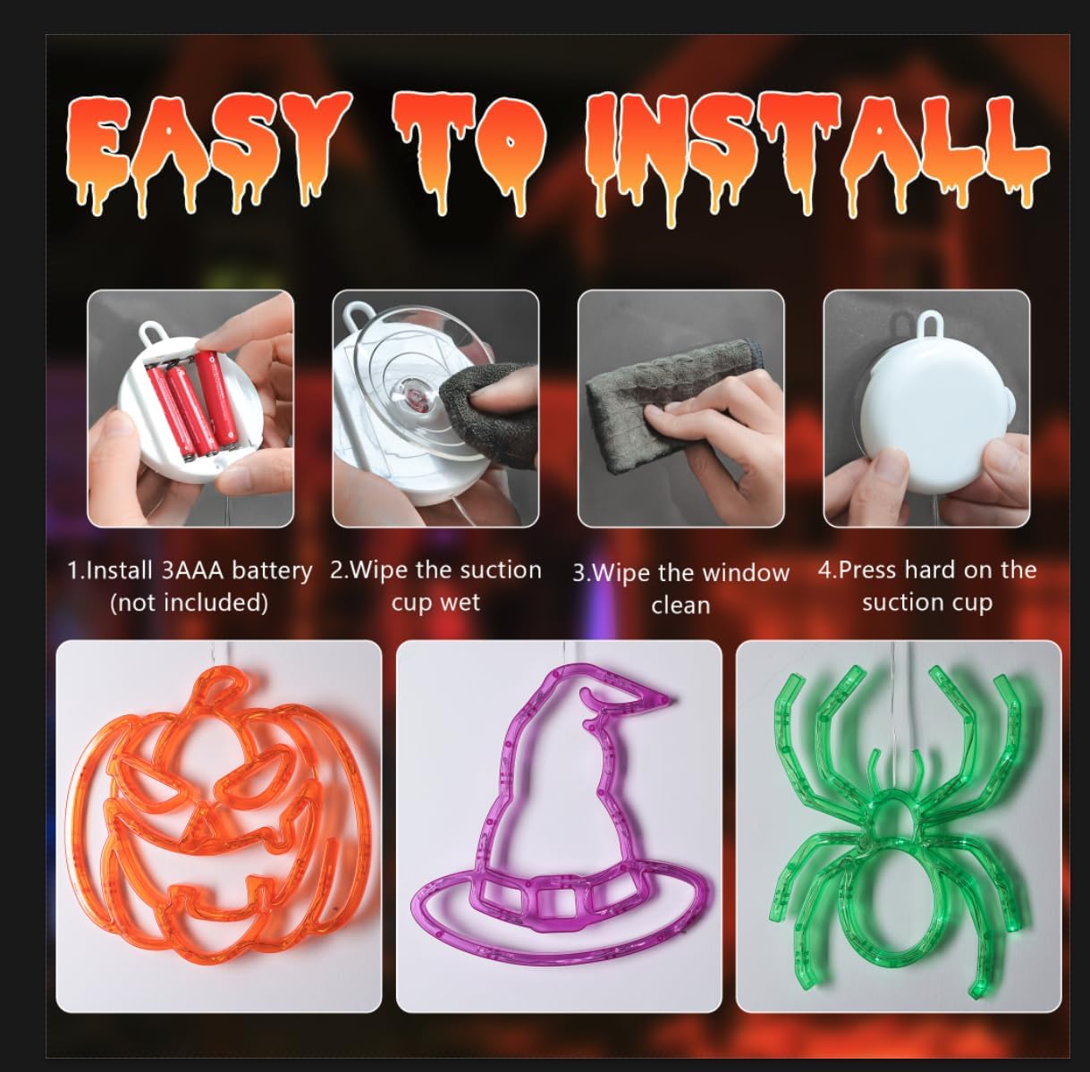 Joomer Battery Powered Halloween Window Lights Decorations 3 Pack