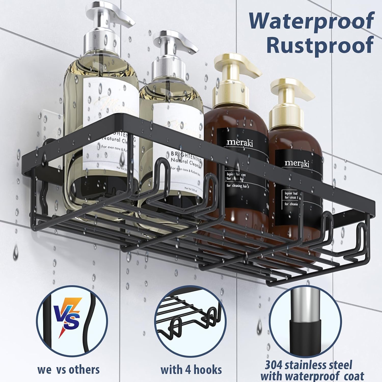 Liuoud 5 Pack Shower Caddy for Inside Shower, Black Bathroom Storage Decor