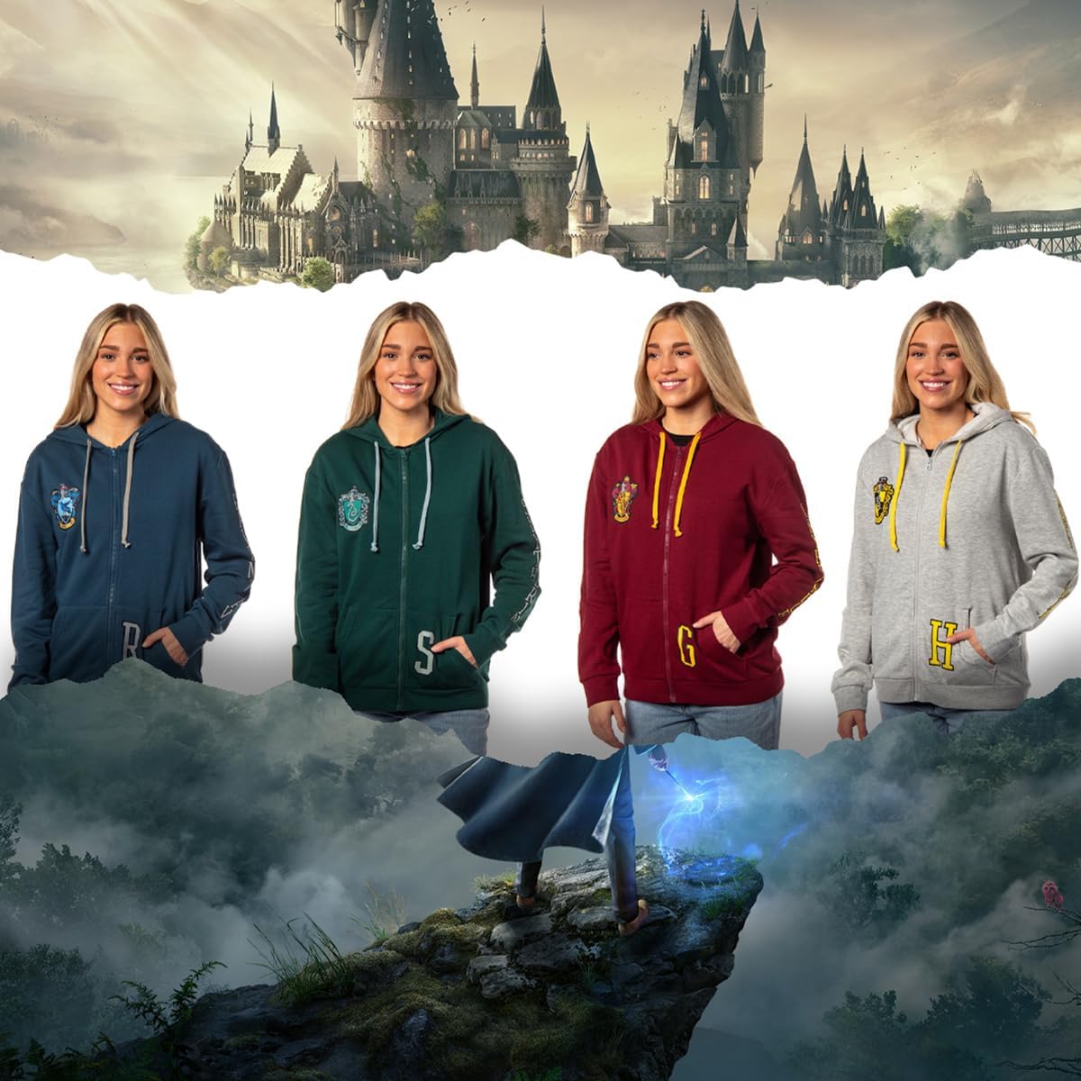 Bioworld Harry Potter Womens Hogwarts Alumni House Crest Lightweight Zip-Up Hoodie
