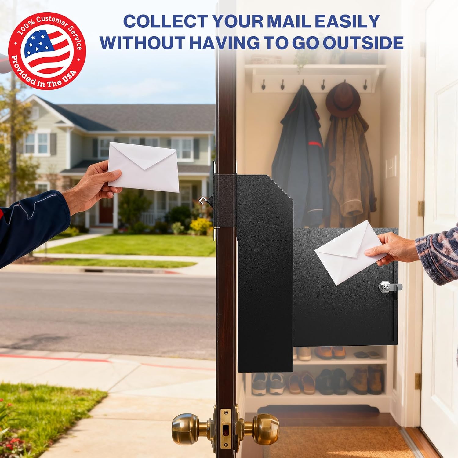 POCHAR Through the Door Mail Drop Box - 1.2mm Steel Payment Dropbox - Door Mount Theft Proof Mailbox - Locking Deposit Drop Box for Night Key, Deposit, Cash, and Rent (Black)