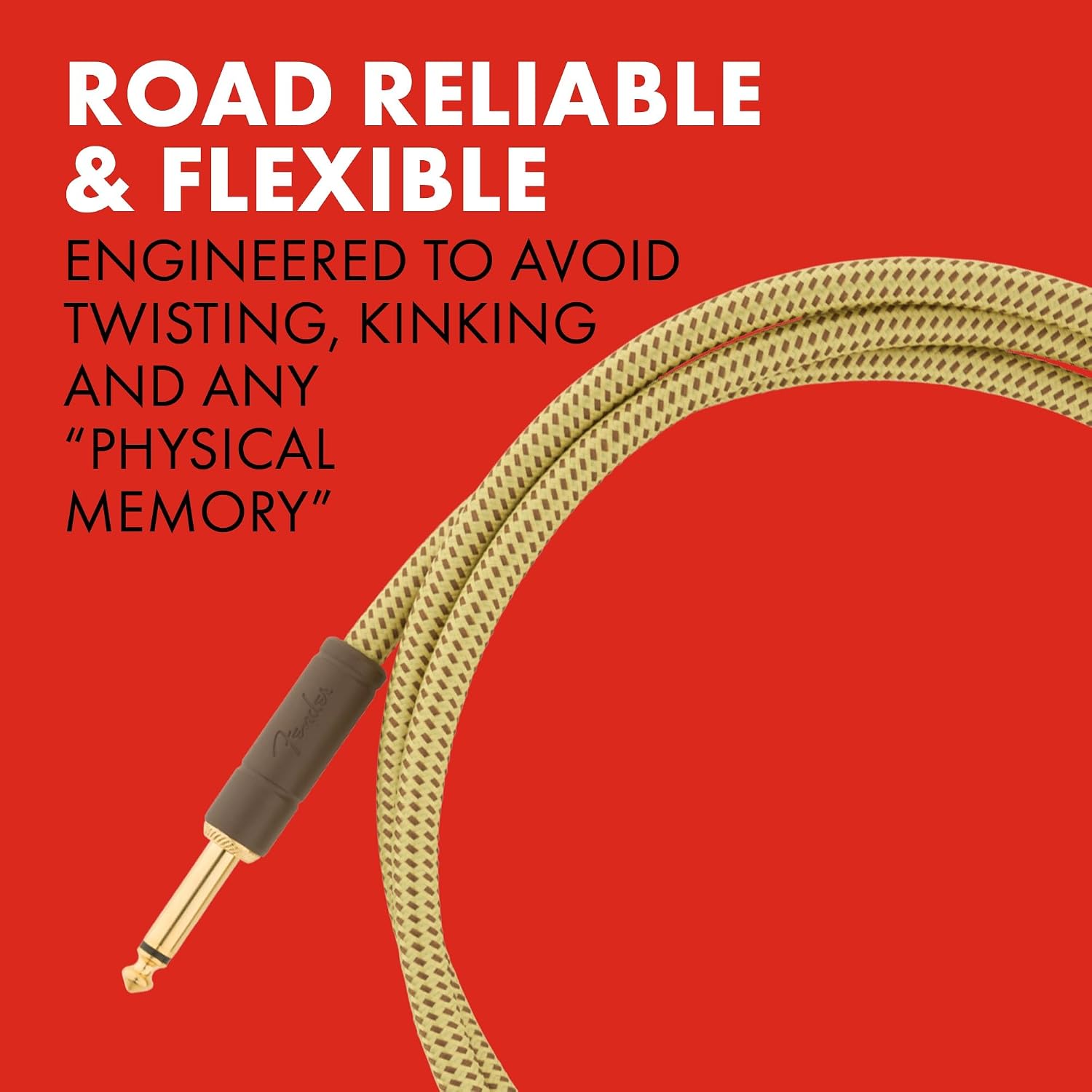 Fender Deluxe Instrument Cable, Straight/Angle, Guitar Cable, 15ft, Tweed