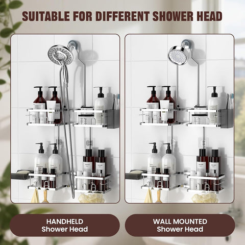 REINHARDT Adjustable Shower Caddy Hanging for Handheld Showerheads, Silver