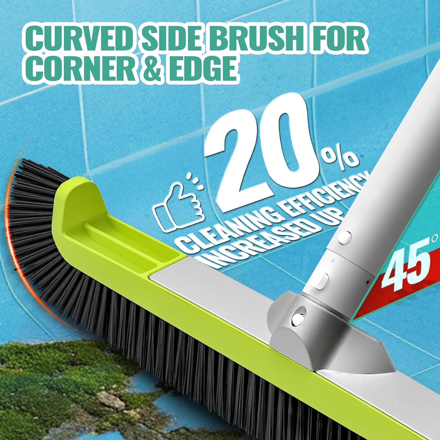 18" Pool Brush Head - Scrub Brushes, Curved Ends, Green & Black