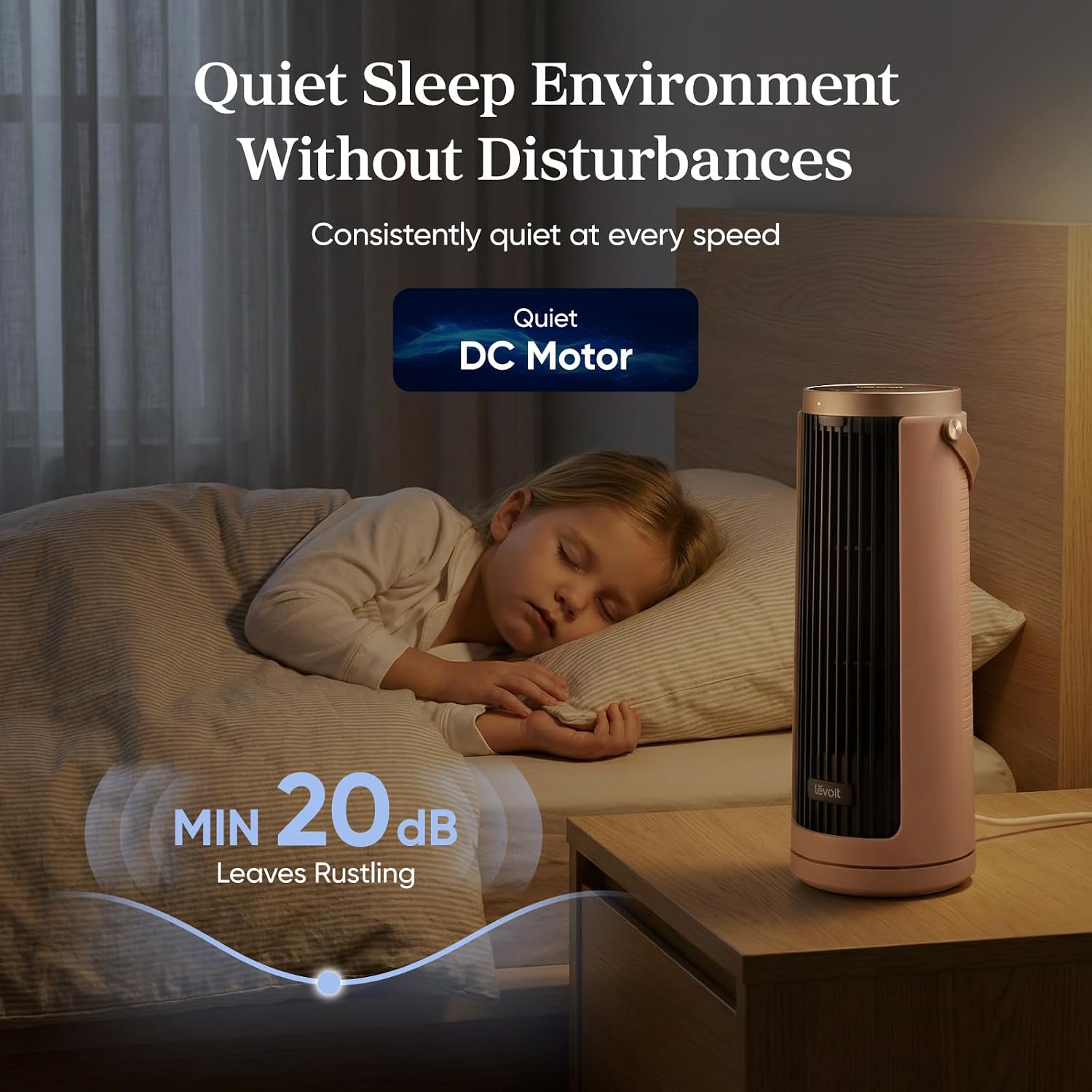 Levoit Windi Mini Tower Fan for Bedroom, Portable Desk Fan, 20dB Quiet