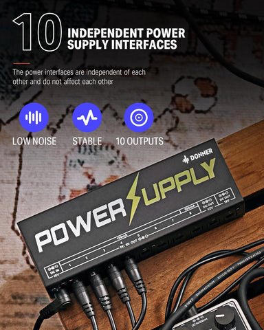 Donner DP-1 Guitar Power Supply 10 Isolated DC Output for 9V/12V/18V Effect Pedal