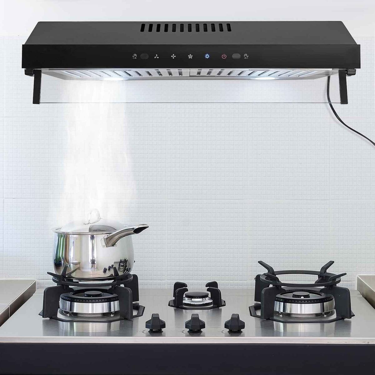 Range Hood, 23 Inch 900CFM Kitchen Range Hoods, Stainless Steel Hood Vent Hoods with 3 Speeds Exhaust Fan, LED Lights, Baffle