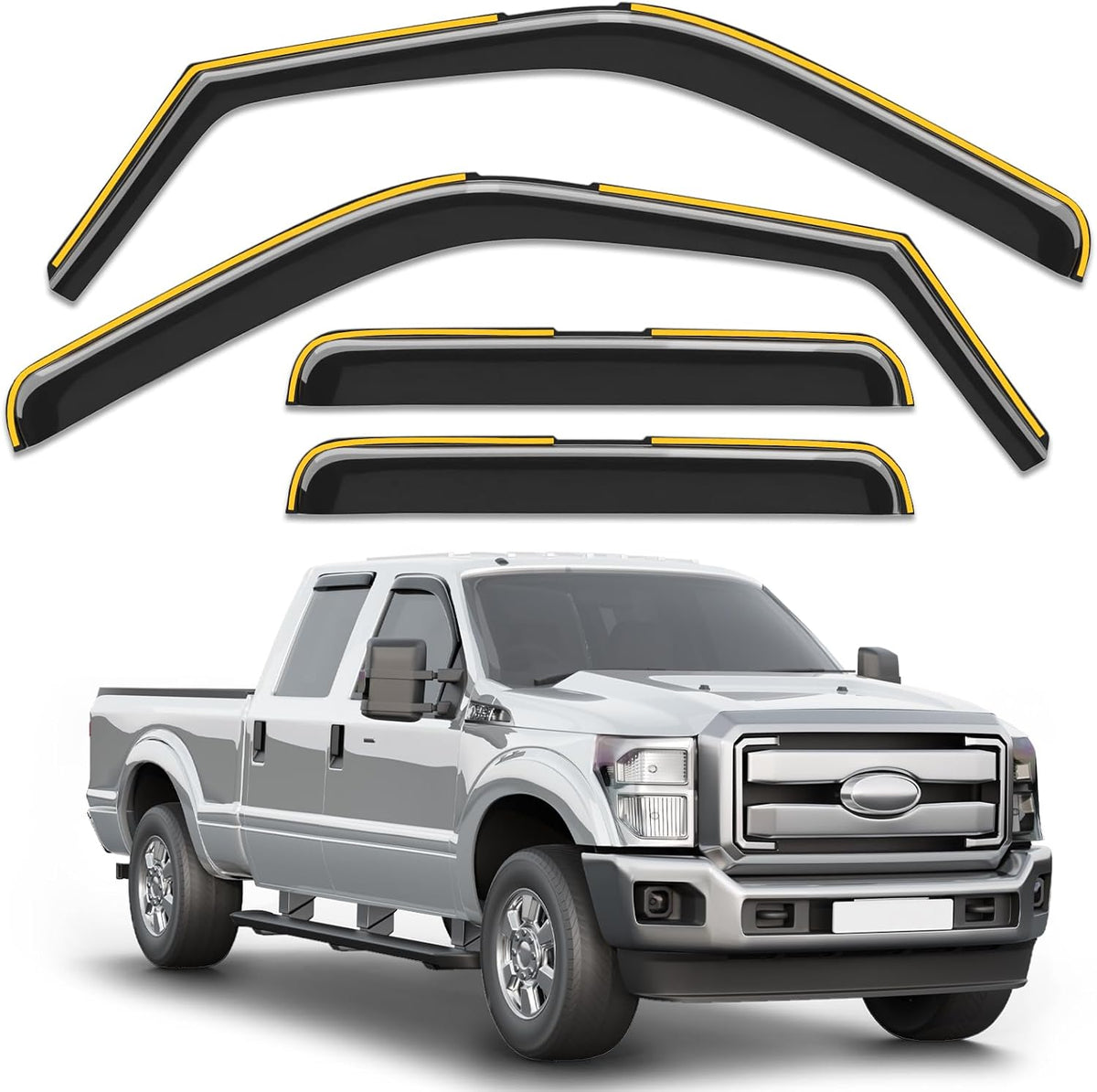 in-Channel Window Rain Guards for Ford F250-F550 SuperCrew 1999-2016