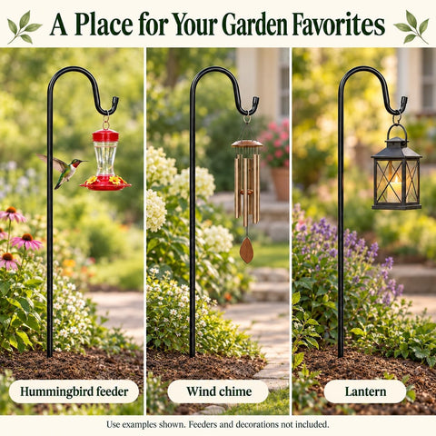 Ottsuls Bird Feeder Pole, 45 INCH Heavy Duty Shepherds Hooks for Outdoor with 5 Prong Base, Adjustable Stand Hanger for Garden Plant, Hummingbird Feeder, Lantern, Hanging Wedding Decor (2 Pack)