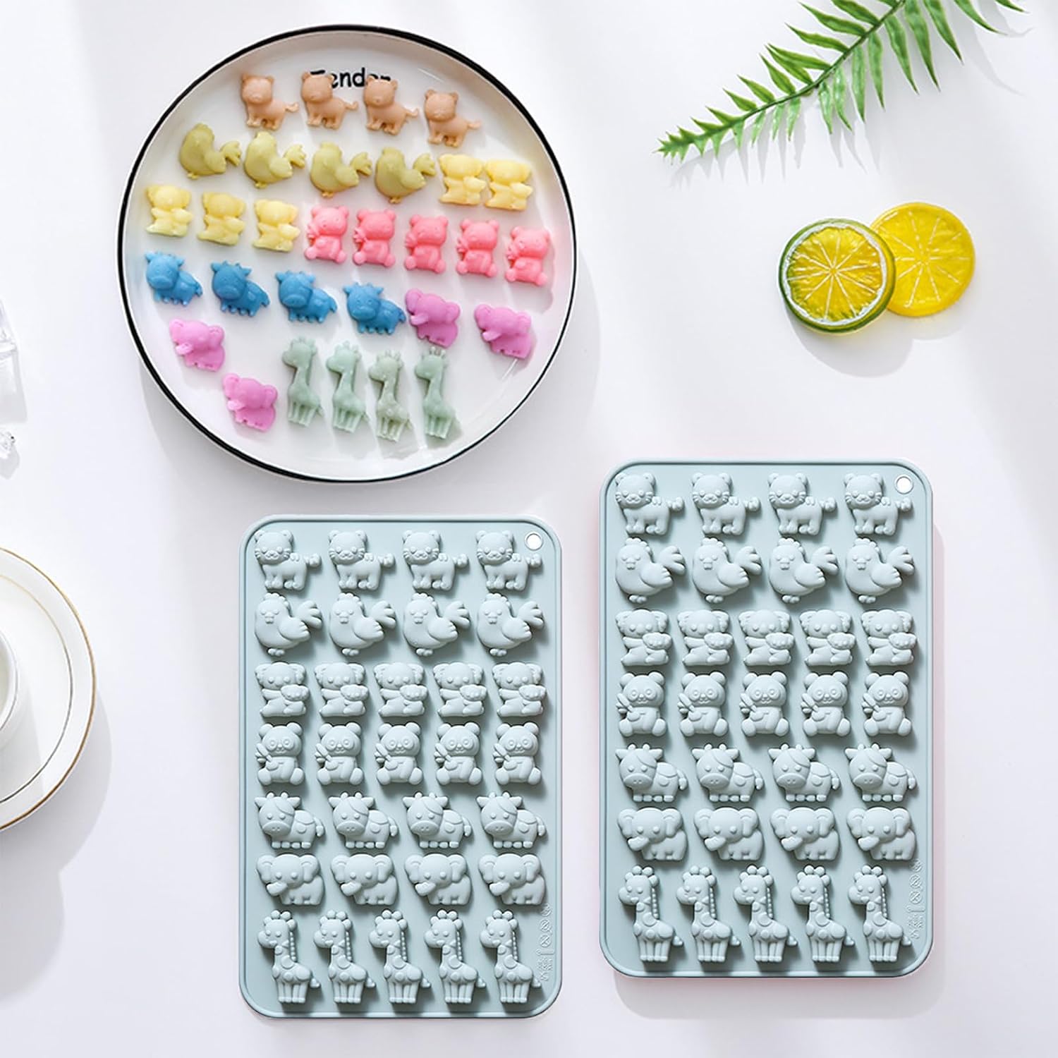 Silicone Mini Animal Molds with Tiger Chiken Panda Koala Cow Elephant Giraffe, Set of 2, Cow Shaped Baking Tray for Chocolate, Candy, Gummy, Ice cube, Cake Decoration