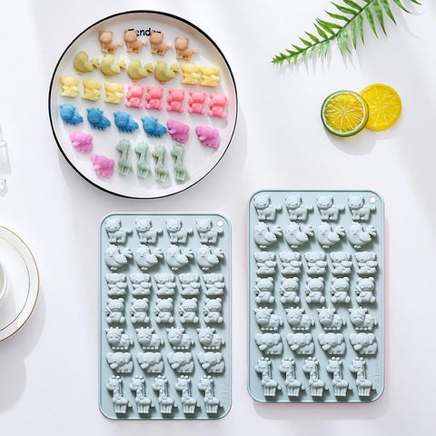 Silicone Mini Animal Molds with Tiger Chiken Panda Koala Cow Elephant Giraffe, Set of 2, Cow Shaped Baking Tray for Chocolate, Candy, Gummy, Ice cube, Cake Decoration