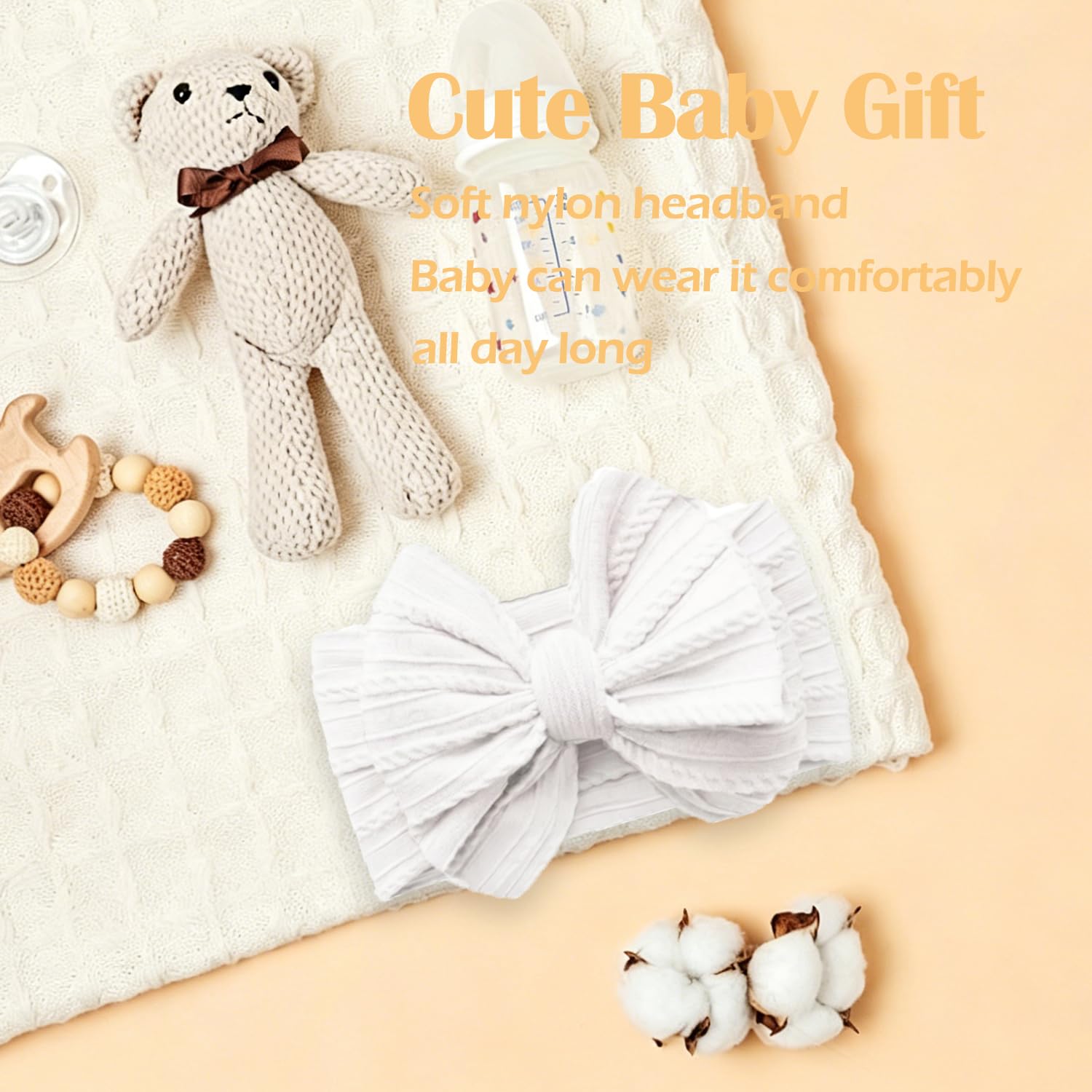 Baby Bows Headbands Soft Nylon Handmade Hair Accessories for Newborn Infant Toddler Kids (White, Large)