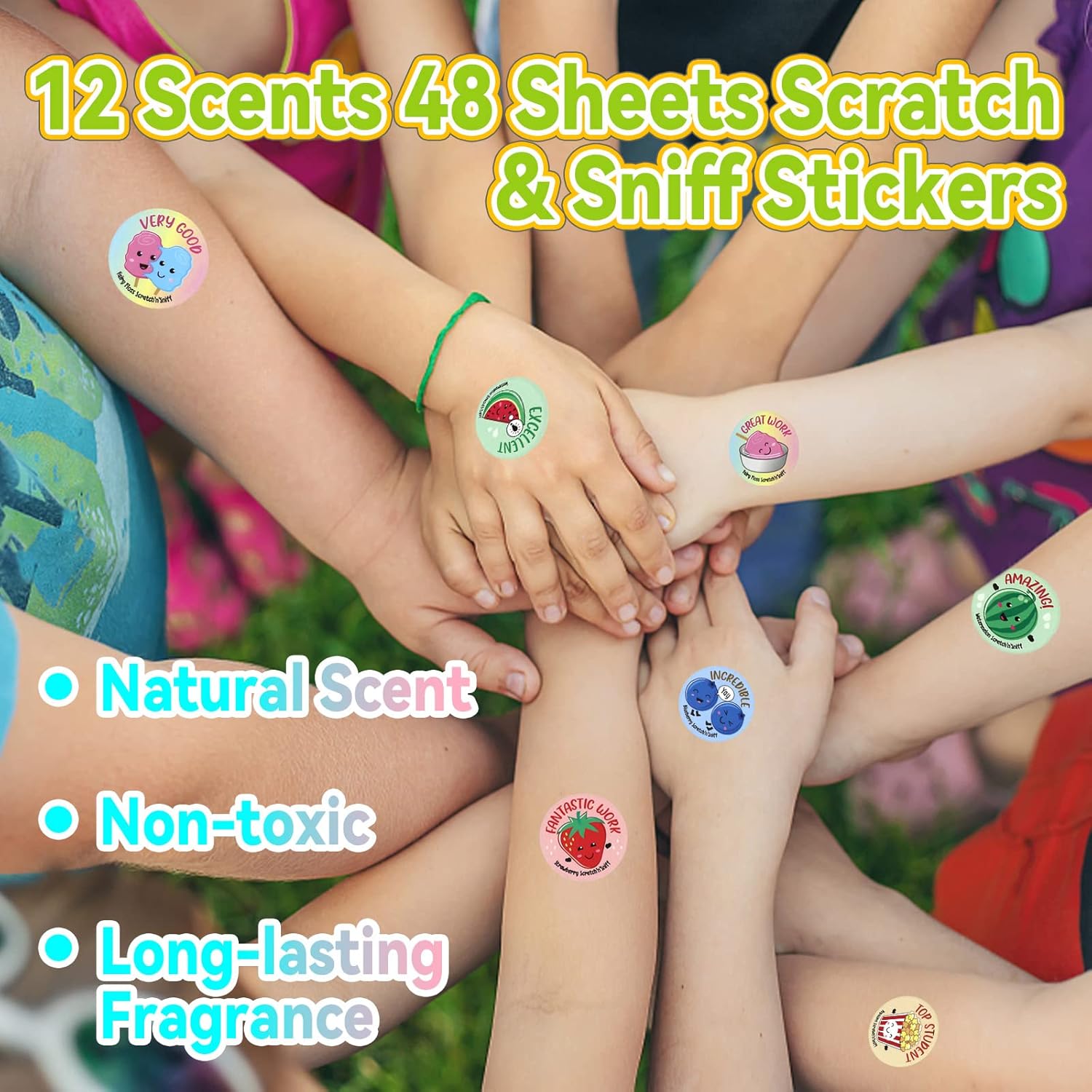 Scratch and Sniff Stickers, 1152 Pieces Fruits and Foods Smelly Stickers, 12 Different Scents, 48 Sheets, Reward Motivate Stickers for Kids, Teachers, Crafts, Party Favor, Christmas Gift
