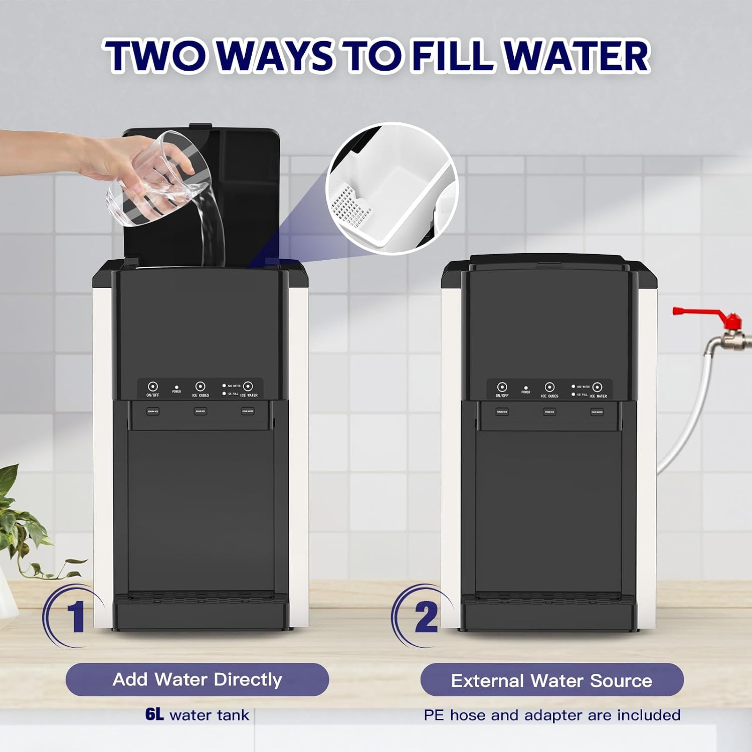 ADVWIN 3 in 1 Water Dispenser with Ice Maker, Nugget Ice Maker Countertop, Bullet Ice, Crushed Ice, Water Cooler, 44Lbs/24H, 12 Ice Cube/6Min, Self-Cleaning, 4Lbs Ice Storage, Home, Kitchen, Party, RV