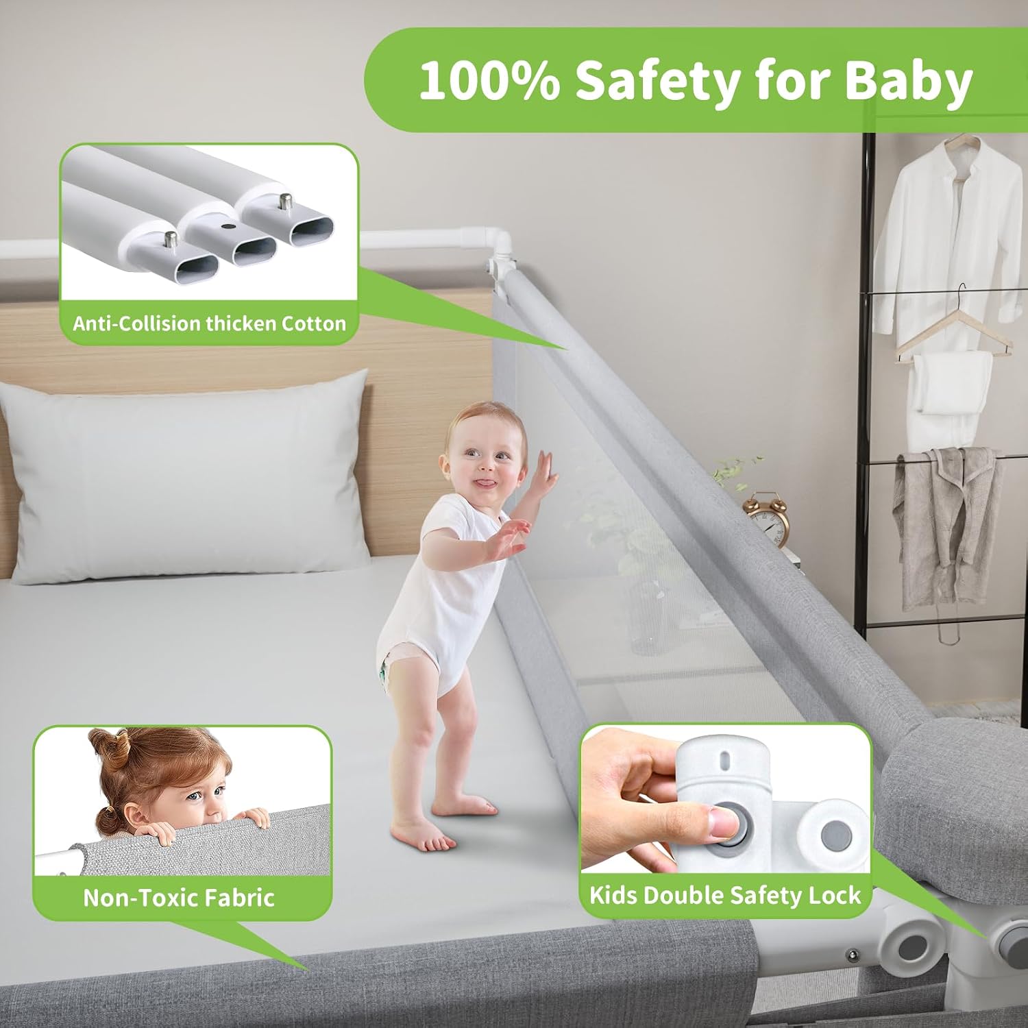 1-Piece Adjustable Height Baby Bed Rail, Kids Safety Guard Rails for Twin Full Queen King Size (1 Side:82.7")
