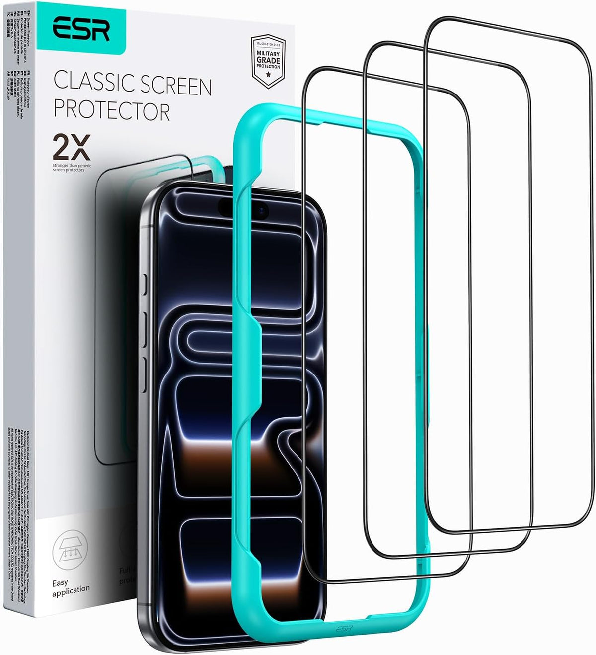 ESR 3 Pack for iPhone 15 Pro Screen Protector, [9H Hardness] [Military Grade Shatterproof] Full Coverage Tempered Glass Film with Easy Installation Tool