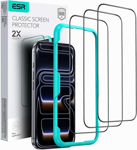 ESR 3 Pack for iPhone 15 Pro Screen Protector, [9H Hardness] [Military Grade Shatterproof] Full Coverage Tempered Glass Film with Easy Installation Tool