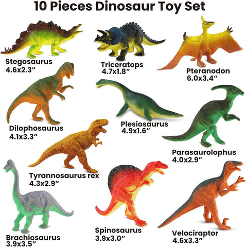 Zippytots Dinosaur Toys for Kids 3-5, 10 PCS Realistic Plastic Dinosaur Figure Toy Set Including T-Rex, Stegosaurus, Spinosaurus, Ideal Gift for Toddle