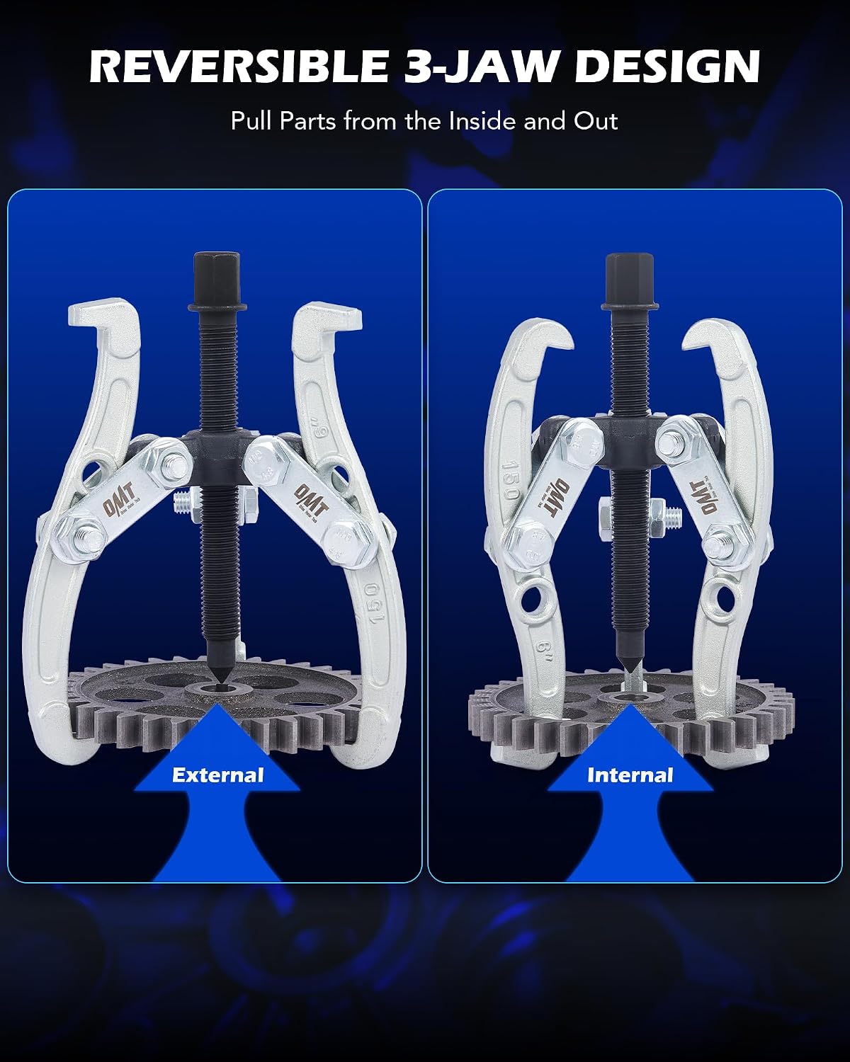 OMT 3" 4" 6" Gear Puller Set, 3 Jaw Puller with Reversible Jaws