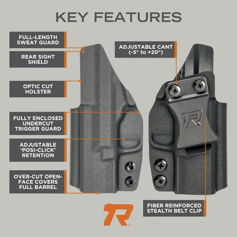 Rounded IWB Holster - Inside Waistband Concealed Carry, American Made, Concealment Express, Black Kydex, Optics Ready, Fits: