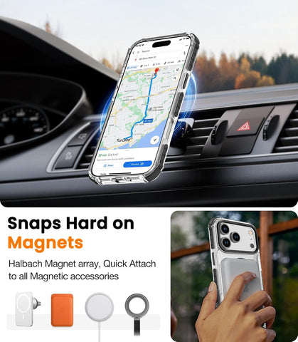 DEERLAMN Strong Magnetic Case for iPhone 17 Pro Max 6.9-Inch, [Compatible with Magsafe][Military Grade Drop Protection] Clear Slim Shockproof Protective Phone Cover-Transparent+Black
