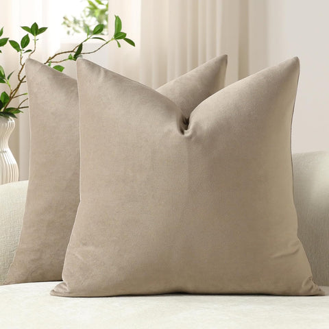 DEZENE Euro Sham Covers 26x26 Taupe: Pack of 2 Cozy Soft Velvet Square Modern Luxury Decorative Throw Pillow Cases for Sofa Couch Living Room Bed Home Decor