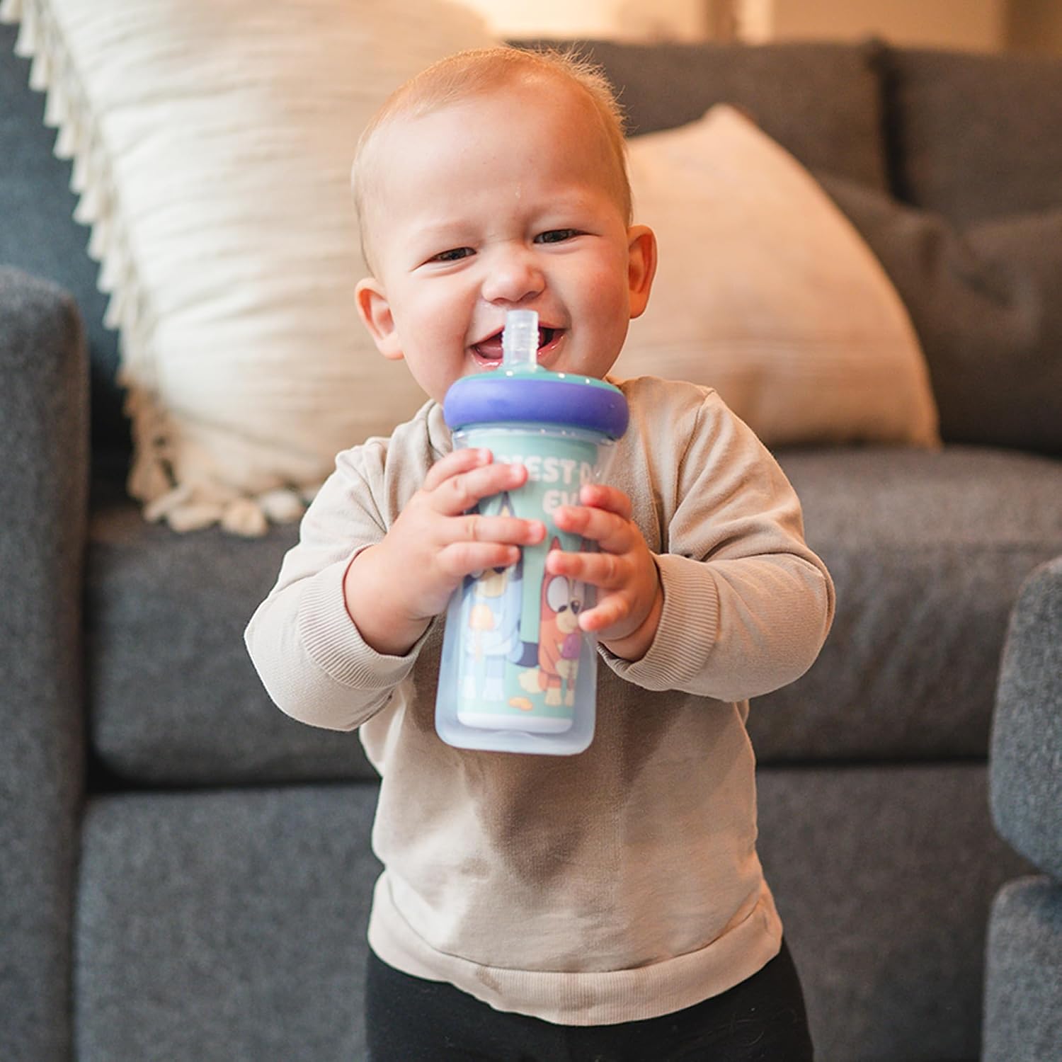 The First Years Bluey Insulated Straw Cup - Diswasher Safe Sippy Cups - Kids Water Bottles - 9 Oz - 2 Count - Ages 9 Months and Up